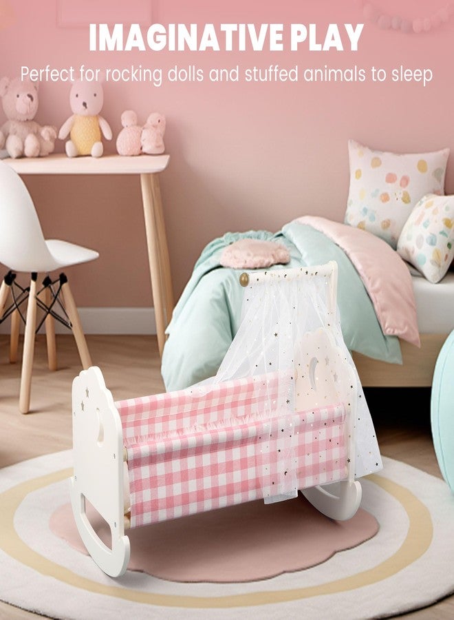 Pithfor Wooden Baby Doll Crib Set, Baby Doll Bed Toys for 18 Inch Dolls, with Bedding and Canopy, Baby Doll Furniture Accessories - Image 3